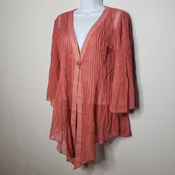 Vtg Paul Ropp Sz 2 Orange Sheer Flowy Center Button Top (952) - Picture 2 of 5